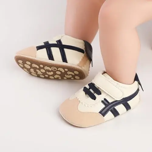 Baby Boys Girls Leather PRE-Walking Sneakers Toddler Anti-Slip Rubber Sole Infant Lightweight First Step Shoes - 7