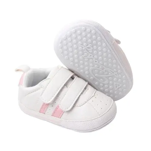Baby Boys Girls Leather PRE-Walking Sneakers Toddler Anti-Slip Rubber Sole Infant Lightweight First Step Shoes - 1