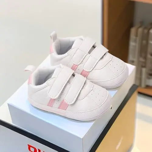 Baby Boys Girls Leather PRE-Walking Sneakers Toddler Anti-Slip Rubber Sole Infant Lightweight First Step Shoes - 2