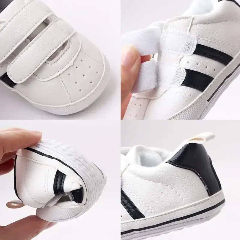 Baby Boys Girls Leather PRE-Walking Sneakers Toddler Anti-Slip Rubber Sole Infant Lightweight First Step Shoes - 6