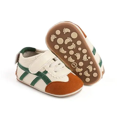 Baby Boys Girls Leather PRE-Walking Sneakers Toddler Anti-Slip Rubber Sole Infant Lightweight First Step Shoes - 1
