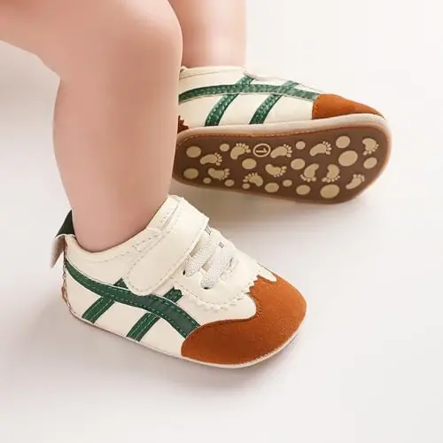 Baby Boys Girls Leather PRE-Walking Sneakers Toddler Anti-Slip Rubber Sole Infant Lightweight First Step Shoes - 4