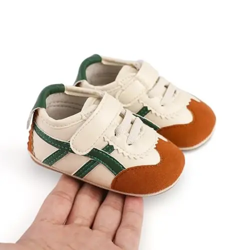 Baby Boys Girls Leather PRE-Walking Sneakers Toddler Anti-Slip Rubber Sole Infant Lightweight First Step Shoes - 5