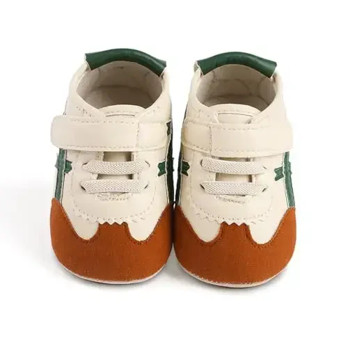Baby Boys Girls Leather PRE-Walking Sneakers Toddler Anti-Slip Rubber Sole Infant Lightweight First Step Shoes - 3