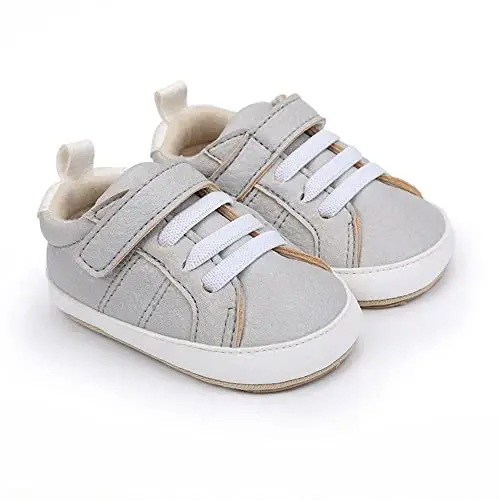 Baby Boys Girls Leather PRE-Walking Sneakers Toddler Anti-Slip Rubber Sole Infant Lightweight First Step Shoes - 4