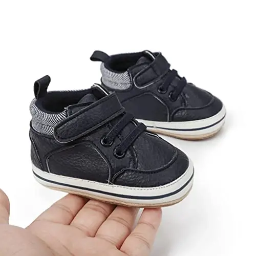Baby Boys Girls Leather PRE-Walking Sneakers Toddler Anti-Slip Rubber Sole Infant Lightweight First Step Shoes - 3