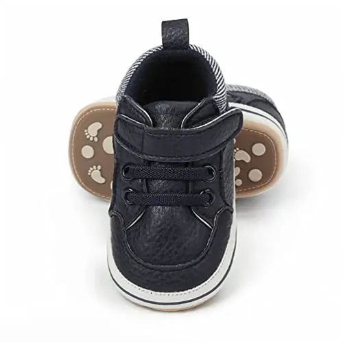 Baby Boys Girls Leather PRE-Walking Sneakers Toddler Anti-Slip Rubber Sole Infant Lightweight First Step Shoes - 4
