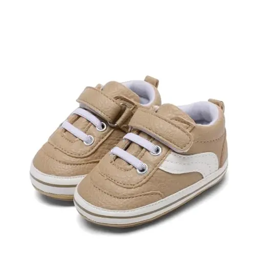 Baby Boys Girls Leather PRE-Walking Sneakers Toddler Anti-Slip Rubber Sole Infant Lightweight First Step Shoes - 2