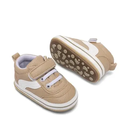 Baby Boys Girls Leather PRE-Walking Sneakers Toddler Anti-Slip Rubber Sole Infant Lightweight First Step Shoes - 6