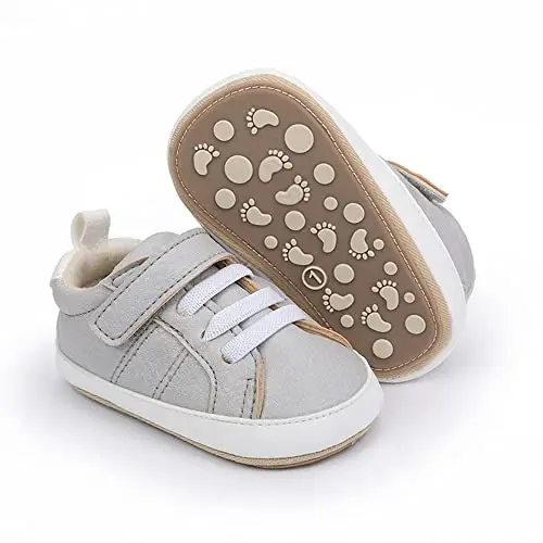 Baby Boys Girls Leather PRE-Walking Sneakers Toddler Anti-Slip Rubber Sole Infant Lightweight First Step Shoes - 1