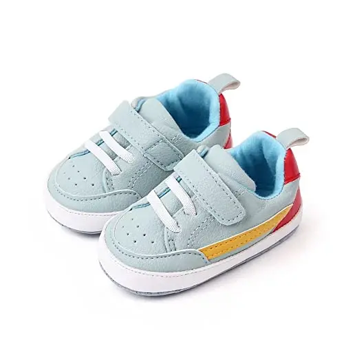 Baby Boys Girls Leather PRE-Walking Sneakers Toddler Anti-Slip Rubber Sole Infant Lightweight First Step Shoes - 5