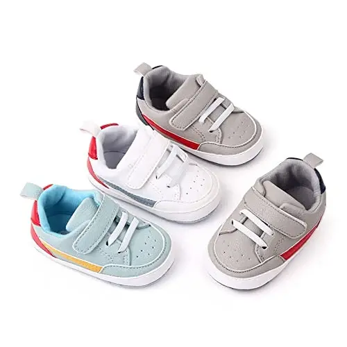 Baby Boys Girls Leather PRE-Walking Sneakers Toddler Anti-Slip Rubber Sole Infant Lightweight First Step Shoes - 6