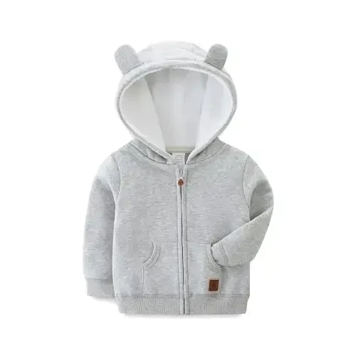 Baby Boy Girl Clothes Zip-Up Hoodies with Sherpa Lining Spring Fall Outerwear Coat - BABY
