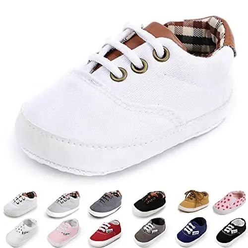 Infant Baby Boys Girls Canvas Sneaker Toddler Slip On Anti Skid Newborn First Walkers Candy Shoes for 0-18 Months - 1