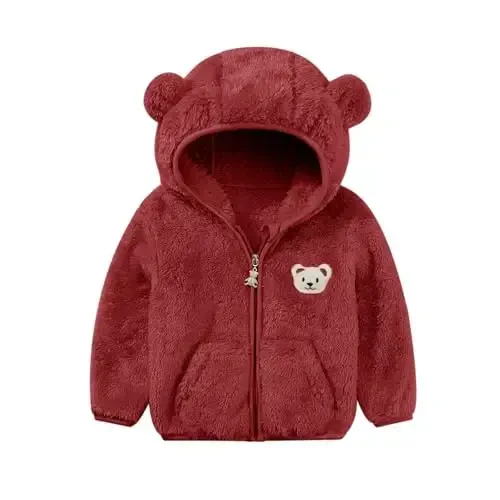 Baby Boys Girls Fleece Jackets Zip Up Hoodies Cute Bear Coats Fall Winter Fuzzy Jacket Newborn Boys Girls Outwear 