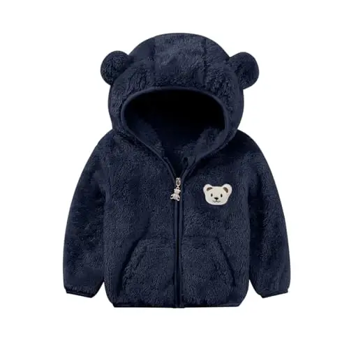 Baby Boys Girls Fleece Jackets Zip Up Hoodies Cute Bear Coats Fall Winter Fuzzy Jacket Newborn Boys Girls Outwear 