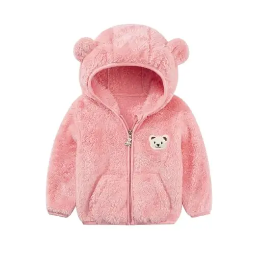 Baby Boys Girls Fleece Jackets Zip Up Hoodies Cute Bear Coats Fall Winter Fuzzy Jacket Newborn Boys Girls Outwear 