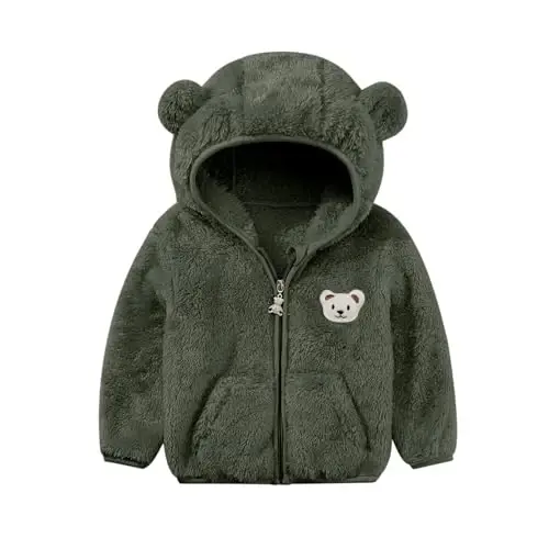 Baby Boys Girls Fleece Jackets Zip Up Hoodies Cute Bear Coats Fall Winter Fuzzy Jacket Newborn Boys Girls Outwear 