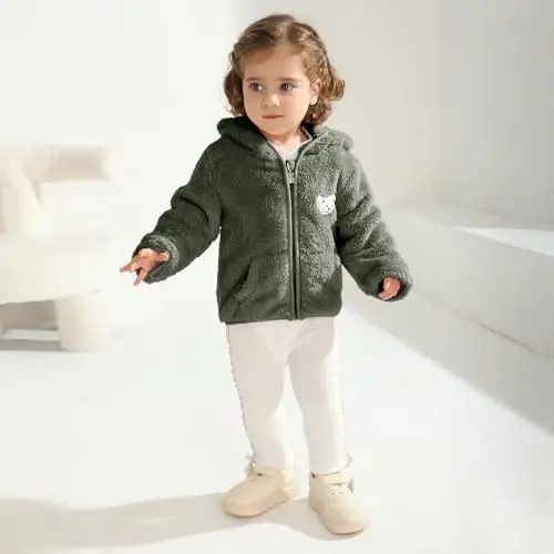 Baby Boys Girls Fleece Jackets Zip Up Hoodies Cute Bear Coats Fall Winter Fuzzy Jacket Newborn Boys Girls Outwear - 4
