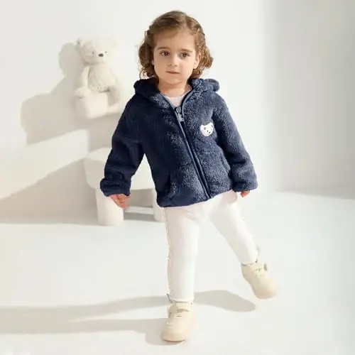 Baby Boys Girls Fleece Jackets Zip Up Hoodies Cute Bear Coats Fall Winter Fuzzy Jacket Newborn Boys Girls Outwear - 3
