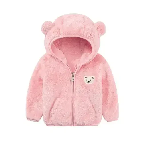 Baby Boys Girls Fleece Jackets Zip Up Hoodies Cute Bear Coats Fall Winter Fuzzy Jacket Newborn Boys Girls Outwear - 1