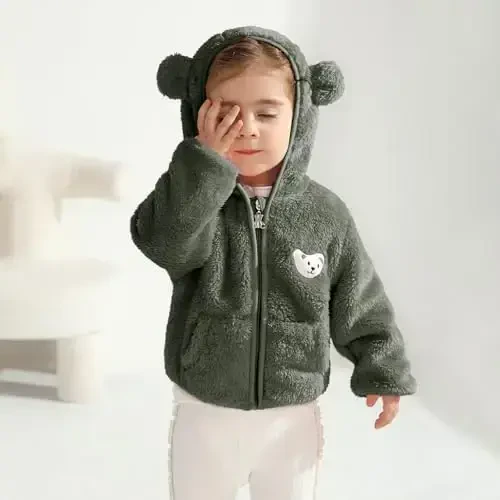 Baby Boys Girls Fleece Jackets Zip Up Hoodies Cute Bear Coats Fall Winter Fuzzy Jacket Newborn Boys Girls Outwear - 2