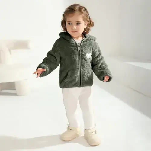 Baby Boys Girls Fleece Jackets Zip Up Hoodies Cute Bear Coats Fall Winter Fuzzy Jacket Newborn Boys Girls Outwear - 4