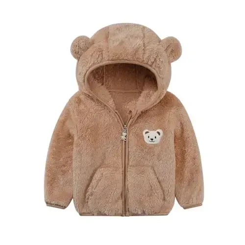 Baby Boys Girls Fleece Jackets Zip Up Hoodies Cute Bear Coats Fall Winter Fuzzy Jacket Newborn Boys Girls Outwear - 1