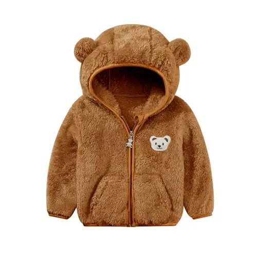 Baby Boys Girls Fleece Jackets Zip Up Hoodies Cute Bear Coats Fall Winter Fuzzy Jacket Newborn Boys Girls Outwear 