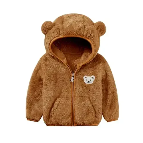 Baby Boys Girls Fleece Jackets Zip Up Hoodies Cute Bear Coats Fall Winter Fuzzy Jacket Newborn Boys Girls Outwear - MODAZONE