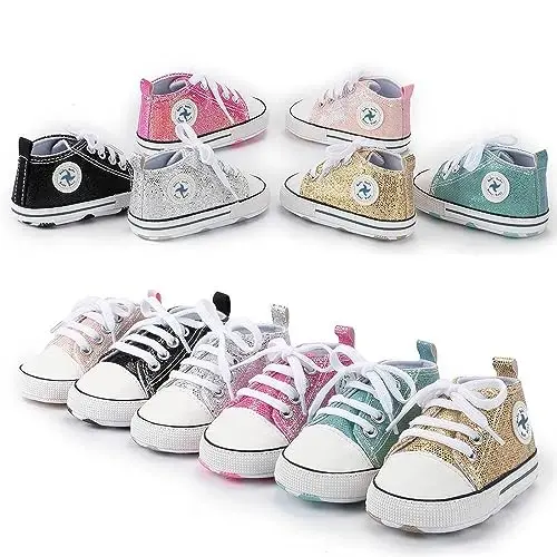 Baby Boys Girls Star High Top Sneaker Soft Anti-Slip Sole Newborn Infant First Walkers Canvas Denim Shoes - 7