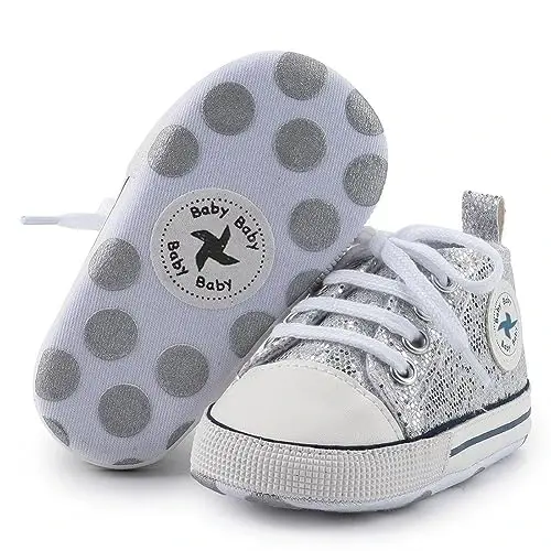 Baby Boys Girls Star High Top Sneaker Soft Anti-Slip Sole Newborn Infant First Walkers Canvas Denim Shoes - 1