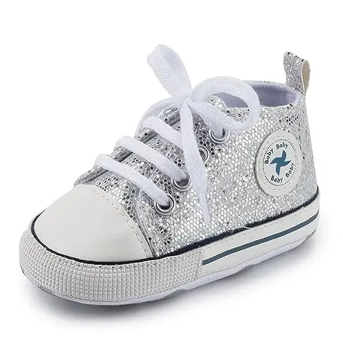 Baby Boys Girls Star High Top Sneaker Soft Anti-Slip Sole Newborn Infant First Walkers Canvas Denim Shoes - 5