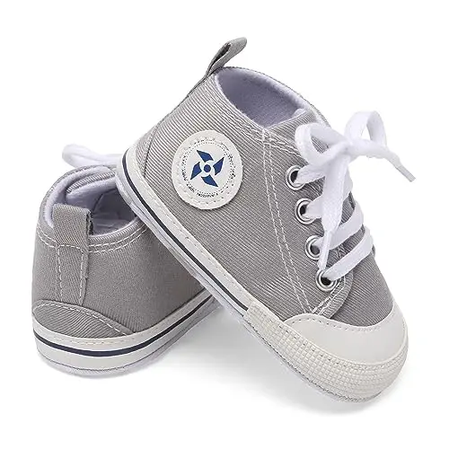 Baby Boys Girls Star High Top Sneaker Soft Anti-Slip Sole Newborn Infant First Walkers Canvas Denim Shoes - 4