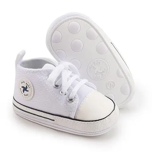 Baby Boys Girls Star High Top Sneaker Soft Anti-Slip Sole Newborn Infant First Walkers Canvas Denim Shoes - 1
