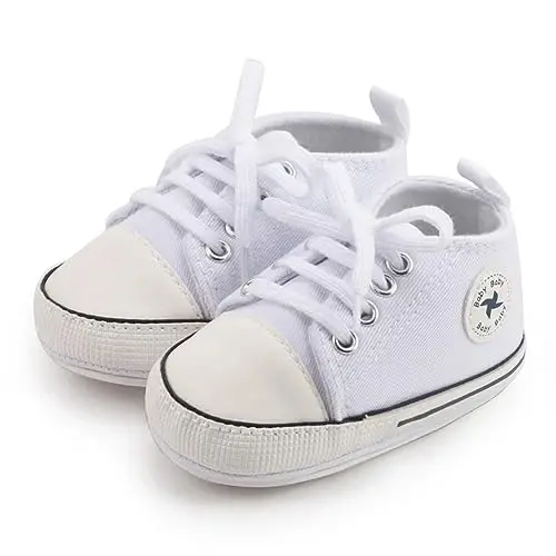 Baby Boys Girls Star High Top Sneaker Soft Anti-Slip Sole Newborn Infant First Walkers Canvas Denim Shoes - UARO (1)