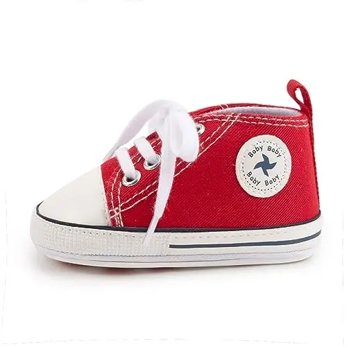 Baby Boys Girls Star High Top Sneaker Soft Anti-Slip Sole Newborn Infant First Walkers Canvas Denim Shoes - 4