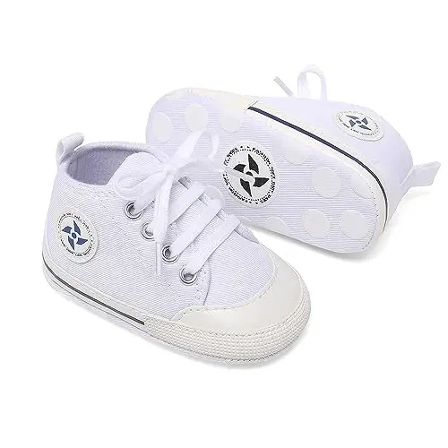 Baby Boys Girls Star High Top Sneaker Soft Anti-Slip Sole Newborn Infant First Walkers Canvas Denim Shoes - 3