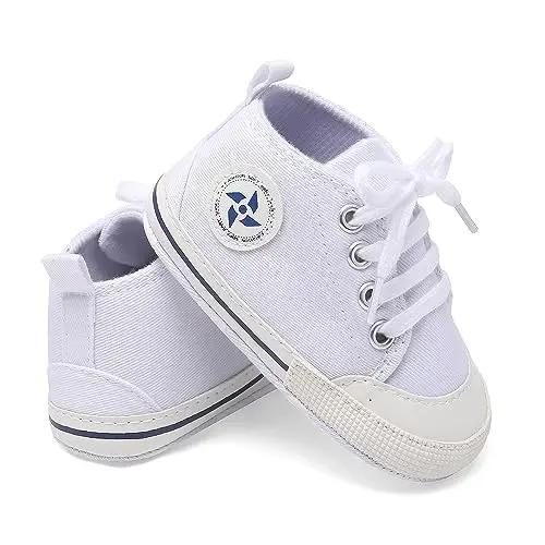 Baby Boys Girls Star High Top Sneaker Soft Anti-Slip Sole Newborn Infant First Walkers Canvas Denim Shoes - 4
