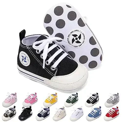 Baby Boys Girls Star High Top Sneaker Soft Anti-Slip Sole Newborn Infant First Walkers Canvas Denim Shoes 