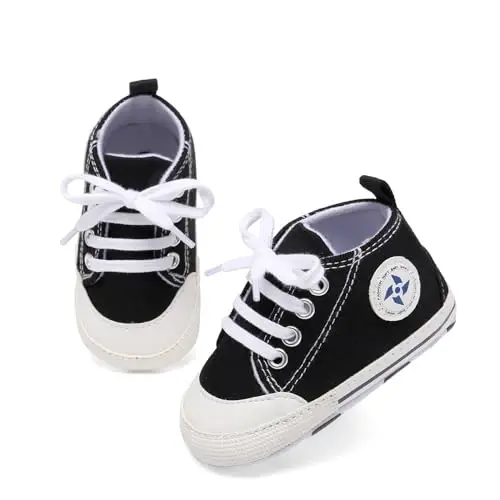 Baby Boys Girls Star High Top Sneaker Soft Anti-Slip Sole Newborn Infant First Walkers Canvas Denim Shoes - 6