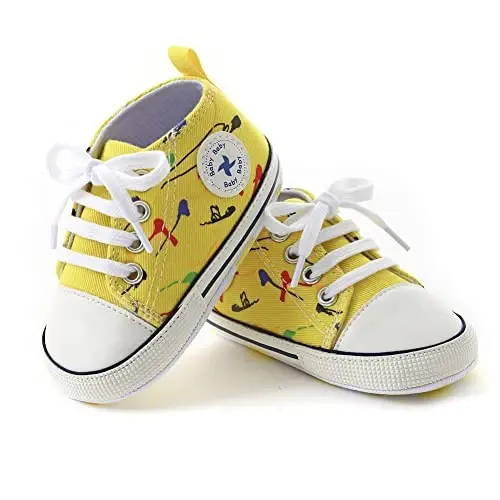 Baby Boys Girls Star High Top Sneaker Soft Anti-Slip Sole Newborn Infant First Walkers Canvas Denim Shoes - BABY (1)