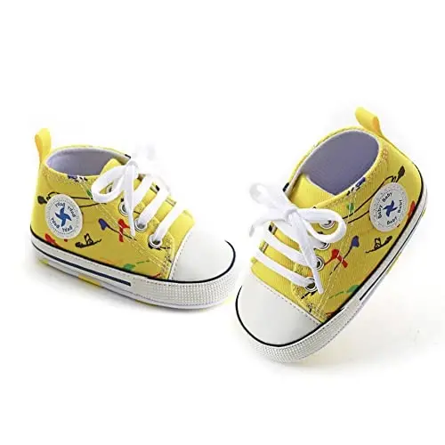 Baby Boys Girls Star High Top Sneaker Soft Anti-Slip Sole Newborn Infant First Walkers Canvas Denim Shoes - 3