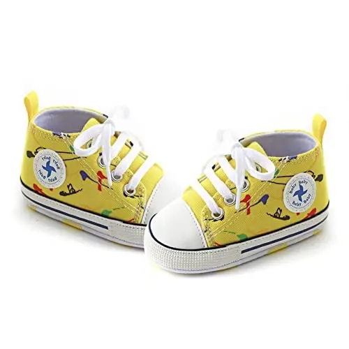 Baby Boys Girls Star High Top Sneaker Soft Anti-Slip Sole Newborn Infant First Walkers Canvas Denim Shoes - 4