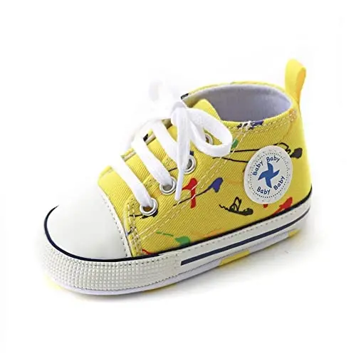 Baby Boys Girls Star High Top Sneaker Soft Anti-Slip Sole Newborn Infant First Walkers Canvas Denim Shoes - 5