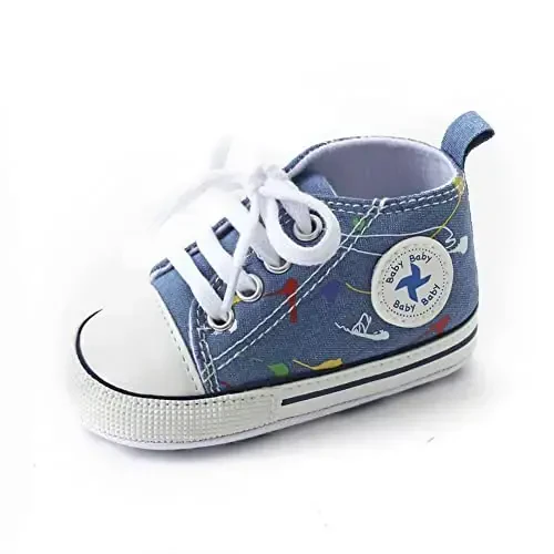Baby Boys Girls Star High Top Sneaker Soft Anti-Slip Sole Newborn Infant First Walkers Canvas Denim Shoes - 1