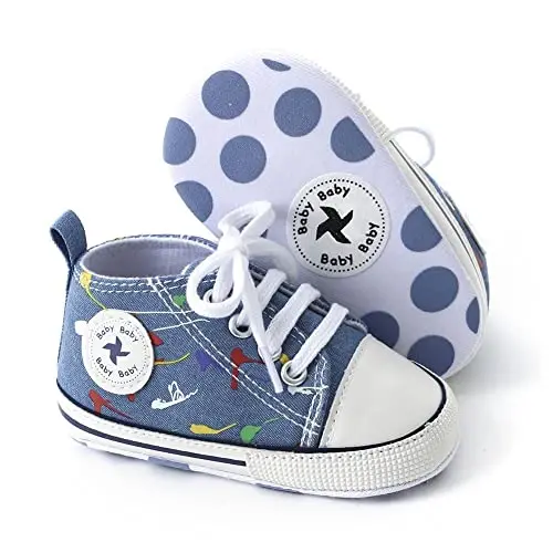 Baby Boys Girls Star High Top Sneaker Soft Anti-Slip Sole Newborn Infant First Walkers Canvas Denim Shoes - UARO (1)
