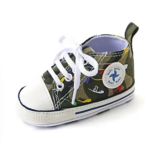 Baby Boys Girls Star High Top Sneaker Soft Anti-Slip Sole Newborn Infant First Walkers Canvas Denim Shoes - 5