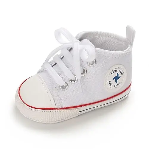 Baby Boys Girls Star High Top Sneaker Soft Anti-Slip Sole Newborn Infant First Walkers Canvas Denim Shoes - 6