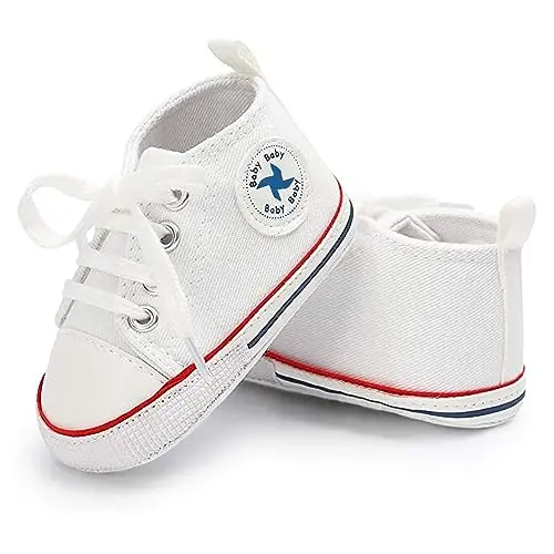 Baby Boys Girls Star High Top Sneaker Soft Anti-Slip Sole Newborn Infant First Walkers Canvas Denim Shoes - 3